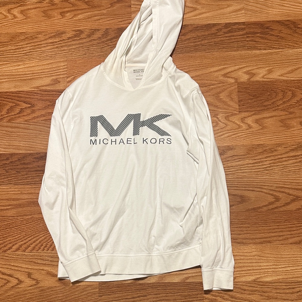Michael Kors Men’s White Hooded MK Logo Pullover